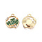 Autumn Theme Alloy Enamel Pendants, with Rhinestones, Light Gold, Flat Round with Maple Leaf, Sea Green, 18x15.5x2.5mm, Hole: 1.6mm