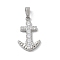Ion Plating(IP) 304 Stainless Steel Micro Pave Cubic Zirconia Pendants, Anchor Charms, Stainless Steel Color, 17.5x11x2mm, Hole: 4X2.5mm