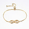 Adjustable Brass Bolo Bracelets, Slider Bracelets, with Cubic Zirconia and Box Chains, Infinity, Golden, 10-5/8 inch(270mm)