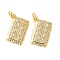 Brass Micro Pave Clear Cubic Zirconia Pendants, Rectangle Charms, Cadmium Free & Lead Free, Long-Lasting Plated, Rack Plating, with Jump Ring, Real 18K Gold Plated, 14.5x20x2.5mm, Hole: 2.5mm