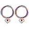 2Pcs Iron Stretch Chains Multi-strand Bracelets Set, Guitar String Coil Bracelets with Brass Rhinestone Heart Charms, Colorful, Inner Diameter: 2 inch(5.2cm)