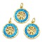 Rack Plating Brass Pendants, with Synthetic Opal, Long-Lasting Plated, Lead Free & Cadmium Free, Flower, Real 18K Gold Plated, 17x15x3mm, Hole: 3mm