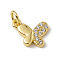Brass Micro Pave Clear Cubic Zirconia Butterfly Charms, with Open Jump Rings, Cadmium Free & Lead Free, Real 18K Gold Plated, 8x10.5x2mm, Hole: 2.7mm