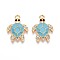 Alloy Rhinestone and Enamel Pendants, Turtle, Golden, Sky Blue, 21x15x2.2mm, Hole: 1.6mm