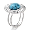 Ion Plating(IP) 304 Stainless Steel Ring, Adjustable Synthetic Turquoise Rings, Oval, 17x22mm, Inner Diameter: Adjustable