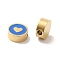304 Stainless Steel Enamel Beads, Flat Round with Heart, Real 14K Gold Plated, Royal Blue, 8x3mm, Hole: 1.8mm