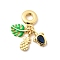 Brass & Blue Resin European Dangle Charms, with Lime Enamel, Large Hole Pendants, Cadmium Free & Lead Free, Leaf & Pineapple & Sea Turtle, Real 18K Gold Plated, 27mm, Hole: 4.5mm