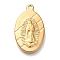 PVD Vacuum Plating 304 Stainless Steel Pendants, Oval with Saint Charm, Real 18K Gold Plated, 23x14x2.5mm, Hole: 1.4mm
