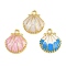 Brass Enamel Charms, Shell Shape Charms, Rack Plating, Long-Lasting Plated, Cadmium Free & Lead Free, Real 18K Gold Plated, Mixed Color, 13x12x3mm, Hole: 1.4mm