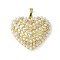 Brass Micro Pave Cubic Zirconia Pendants, Heart Charms, with ABS Imitation Pearl Beads, Rack Plating, Long-Lasting Plated, Real 18K Gold Plated, 22x25x7mm, Hole: 5x3mm