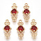 Golden Tone Brass Links Connectors, Nickel Free, with Glass, Rhombus, Red, 16x6.5x3.5mm, Hole: 1mm
