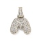 Brass Micro Pave Clear Cubic Zirconia Pendants, Cadmium Free & Nickel Free & Lead Free, Platinum, Letter M, 31x25x5mm, Hole: 3x6mm