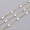 Ion Plating(IP) 304 Stainless Steel Cable Chains, with Enamel Oval Beads, Soldered, with Spool, Flat Oval, Golden, White, 5x2.5mm, Link: 2x1.6x0.3mm, about 32.8 Feet(10m)/roll