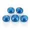 Transparent Handmade Blown Glass Globe Beads, Stripe Pattern, Flat Round, Dodger Blue, 15.5~17.5x10~12mm, Hole: 1~3.5mm