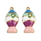 304 Stainless Steel Enamel with Rhinestone Pendants, Fish Charms, Ion Plating(IP), Real 18K Gold Plated, Purple, 24x12x4mm, Hole: 1.4mm