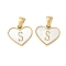 304 Stainless Steel Pave Natural White Shell Heart with Initial Slice Pendants, Ion Plating(IP), Golden, Letter S, 14x16x2mm, Hole: 4.5x3mm