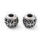 304 Stainless Steel European Beads, Large Hole Beads, Round with Flower, Antique Silver, 11x9.5mm, Hole: 4mm