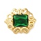 Brass with Glass Fold Over Clasps, Cadmium Free & Nickel Free & Lead Free, Hexagon, Green, Real 18K Gold Plated, 17x21x9mm