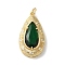 Rack Plating Brass Pendants, with Glass, Long-Lasting Plated, Lead Free & Cadmium Free, Oval, with Jump Ring, Teardrop, Golden, Green, 28.5x15.5x6.5mm, Hole: 3mm