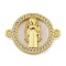 Rack Plating Brass Micro Pave Clear Cubic Zirconia Flat Round Connector Charms, Shell Links, Real 18K Gold Plated, Long-Lasting Plated, Cadmium Free & Lead Free, Saint, 18x23x4mm, Hole: 1.6mm