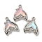Rack Plating Alloy Pendant, with Rhinestone & Resin, Lead Free & Cadmium Free, Fishtail, Mixed Color, Platinum, 17.5x14x4mm, Hole: 1.4mm