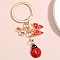 Golden Zinc Alloy Keychain, with Enamel, Bowknot, 8cm