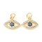 Brass Micro Pave Cubic Zirconia Charms, Cadmium Free & Nickel Free & Lead Free, Horse Eye Charms, with Jump Ring, Real 18K Gold Plated, 10x13x2mm, Hole: 3mm