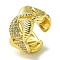 Brass Micro Pave Cubic Zirconia Open Cuff Rings, Cadmium Free & Lead Free, Twist Triangle, Real 16K Gold Plated, US Size 9(18.9mm)