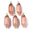 Natural White Jade Pointed Pendants, with Light Gold Brass Loop, Dyed, Bullet, Rosy Brown, 35x12x12mm, Hole: 2mm