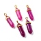 Natural Agate Double Terminated Pointed Pendants, Dyed & Heated, with Random Alloy Pendant Hexagon Bead Cap Bails, Golden, Bullet, 37~40x12.5x10mm, Hole: 3x4.5mm