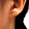 S925 Sterling Silver Flat Round Stud Earrings, with Clear Cubic Zirconia, Golden, 7mm