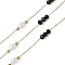 304 Stainless Steel Cable Chains, with Glass & ABS Imitation Pearl, Ion Plating(IP), Real 18K Gold Plated, Soldered, with Spool, Round with Oval, Black, 9.5x3.5mm, about 32.81 Feet(10m)/Roll