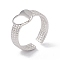 Non-Tarnish 304 Stainless Steel Heart Open Cuff Ring for Women, Stainless Steel Color, Inner Diameter: 17mm