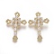 Brass Micro Pave Cubic Zirconia Pendants, Cross, Clear, Real 18K Gold Plated, 35.5x25x5mm, Hole: 2x2.8mm