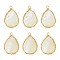 6Pcs Natural White Shell Pendants, Copper Wire Wrapped Teardrop Charms, Real 14K Gold Plated, 26~26.5x16.5~17x4.5~5mm, Hole: 1.6mm