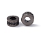 Brass Spacer Beads, Cadmium Free & Nickel Free & Lead Free, with Jet Rhinestone, Flat Round, Gunmetal, 7x3~3.7mm, Hole: 3.4mm
