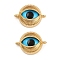 Brass Pave Glass Blue Eye Shape Connector Charms, Real 18K Gold Plated, 21x15x6mm, Hole: 1.6mm