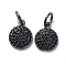 Brass Micro Pave Black Cubic Zirconia Charms, with Jump Rings, Flat Round, Gunmetal, 10x8x2mm, Hole: 3mm