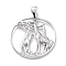 Brass Pendants, Long-Lasting Plated, Flat Round with Giraffe, Platinum, 28x2mm, Hole: 6x3.4mm