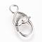 Alloy Lobster Claw Clasps, Heart, Platinum, 26.5x14x6mm, Hole: 4mm