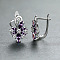 Brass Micro Pave Cubic Zirconia Flower Hoop Earrings, Platinum, Indigo, 16x11mm