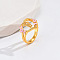 Heart & Flower Brass Pearl Pink Enamel Adjustable Finger Rings, Cadmium Free & Nickel Free & Lead Free, Golden, Letter F, 14mm, Inner Diameter: 17mm
