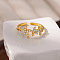 Brass Micro Pave Cubic Zirconia Cuff Rings for Women, Sea Animals Themes, Golden, Starfish, Inner Diameter: 18mm