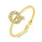 Rack Plating Brass Open Cuff Rings for Women, with Cubic Zirconia, Cadmium Free & Lead Free, Long-Lasting Plated, Letter, Letter Q, Inner Diameter: 17.5mm, Letter: 9x7mm