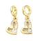 Brass Micro Pave Cubic Zirconia European Dangle Charms, Heart, Large Hole Pendants, Cadmium Free & Lead Free, Real 16K Gold Plated, 20.5mm, Hole: 4.2mm