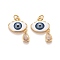 Rack Plating Brass Micro Pave Cubic Zirconia Pendants, with Enamel and Jump Rings, Cadmium Free & Lead Free & Nickle Free, Eye & Teardrop, Real 18K Gold Plated, 17.5x11x3mm, Hole: 2.6mm