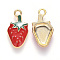 Alloy Enamel Pendants, Strawberry, Light Gold, Red, 21.5x11x3mm, Hole: 2mm
