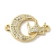Rack Plating Brass Micro Pave Cubic Zirconia Links, Cadmium Free & Lead Free, Long-Lasting Plated, Moon, Crown, Real 18K Gold Plated, 14x22.5x2.5mm, Hole: 1.5mm