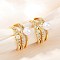 C-Shaped Brass Micro Pave Clear Cubic Zirconia Cuff Earrings, with Plastic Imitation Pearl, Golden, 16.5x19x7.5mm