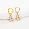 Brass Micro Pave Clear Cubic Zirconia Hoop Earrings, Golden, Letter A, 25x8mm